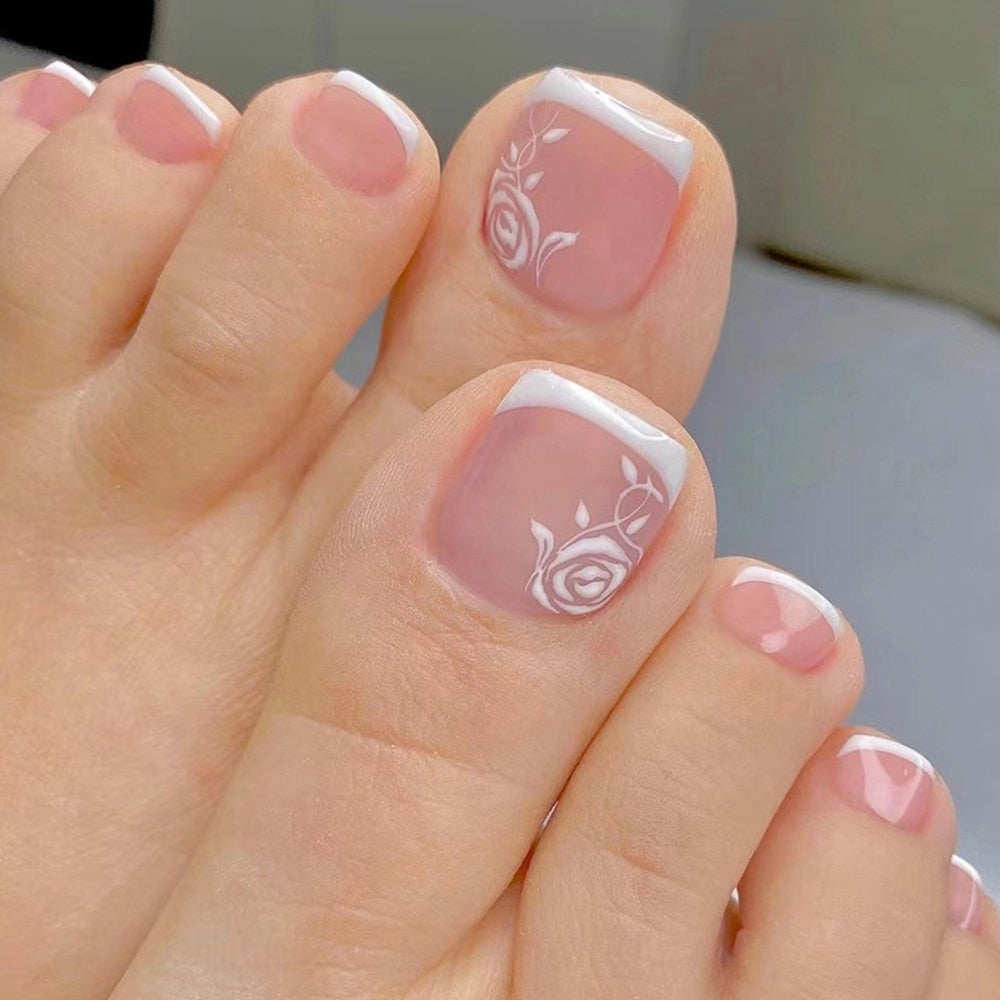 Press On Toenails Summer False Toenails For girls Cute Nail for Foot Artificial Nail tips Full Cover Nails feet False Nails T 30