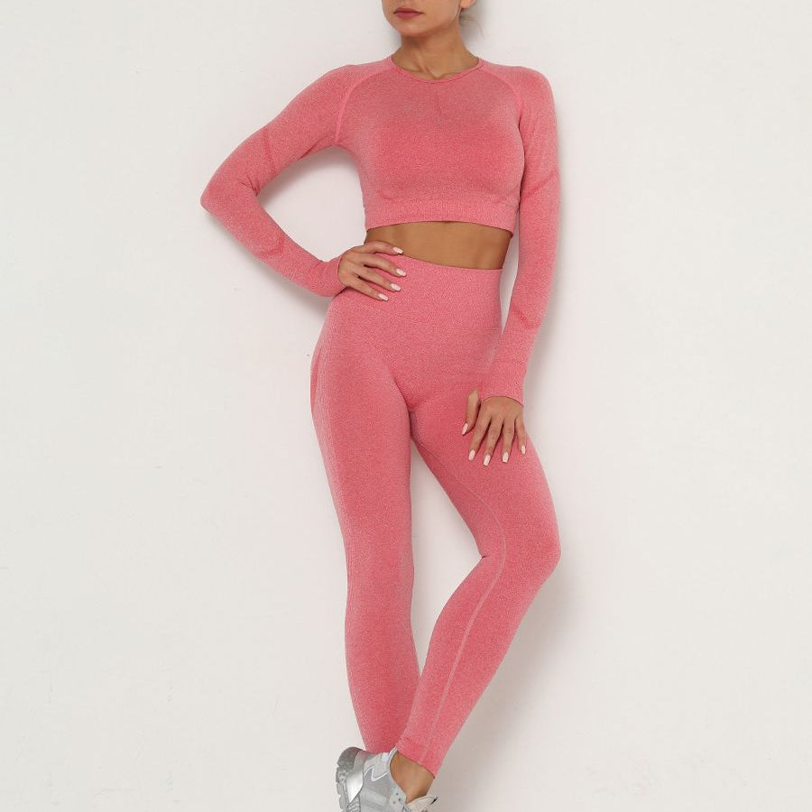 Women's Sets Skinny Tracksuit Breathable Bra Long Sleeve Top Seamless Outfits High Waist Push Up Leggings Gym Clothes Sport Suit New Set Pink