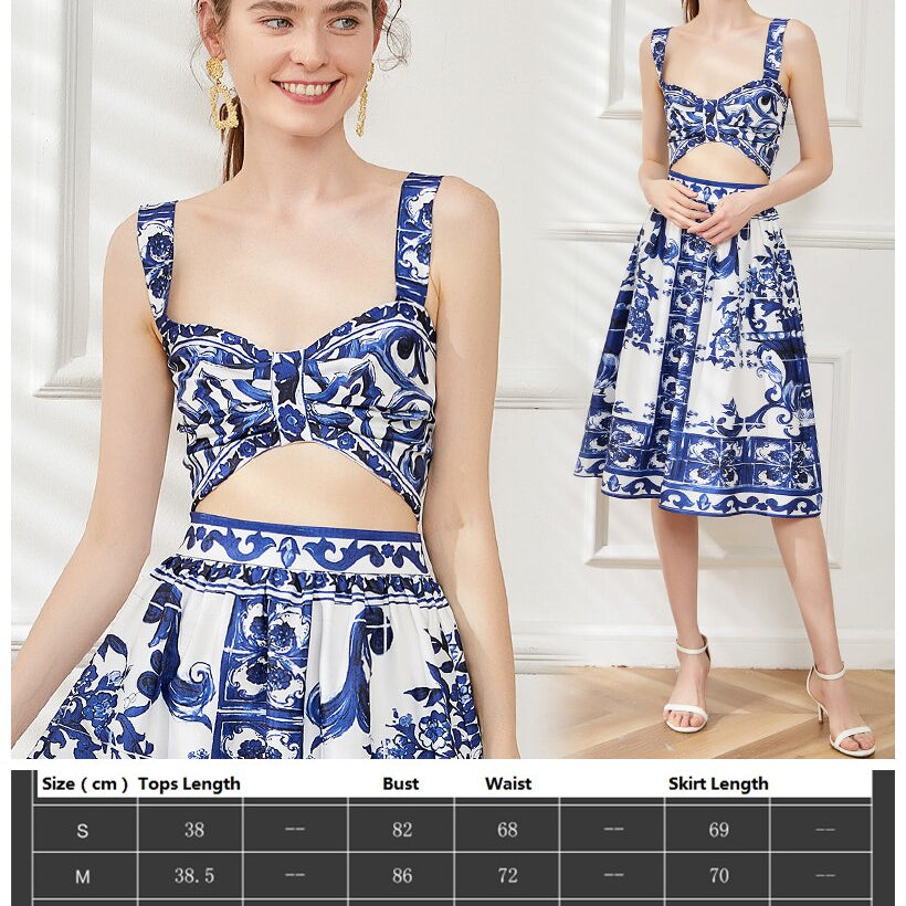 Summer Floral Dress Sets Women 2 Piece Outfit Sexy Slim Tops and Skirt Party Set Suspender Strap Suit Ballgown Frocks 4