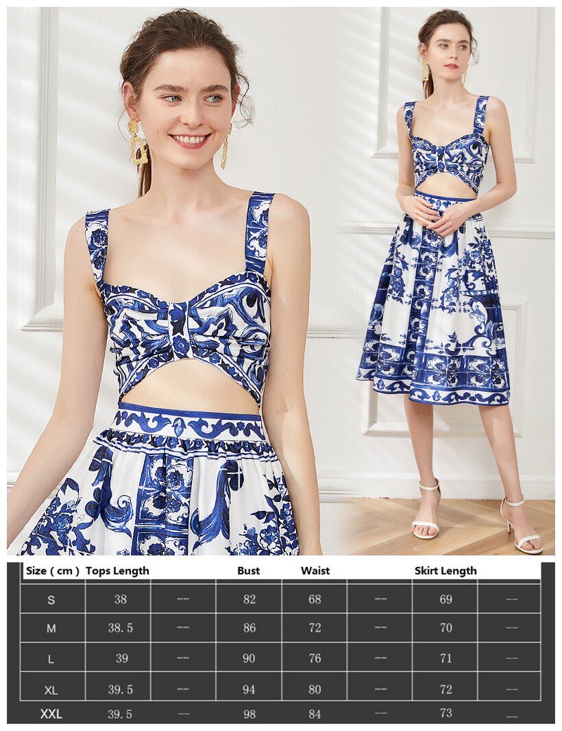 Summer Floral Dress Sets Women 2 Piece Outfit Sexy Slim Tops and Skirt Party Set Suspender Strap Suit Ballgown Frocks 4