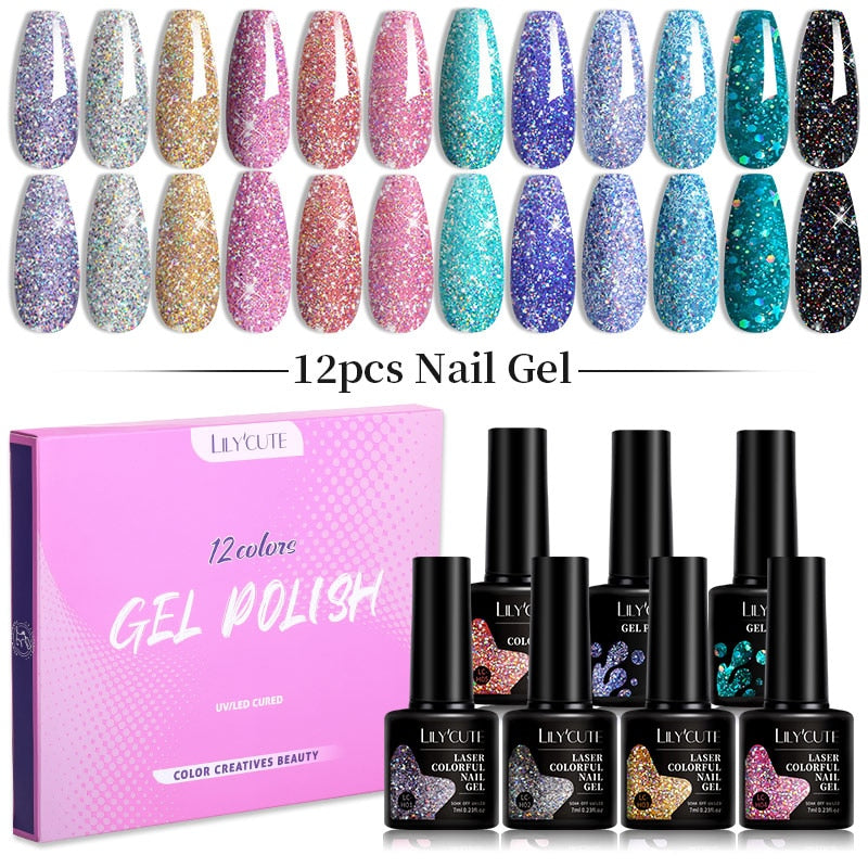 LILYCUTE 12PCs 7ml Spring Macaron Nail Gel Polish Set Semi Permanent UV Gel For Manicure Soak Off Gel Nail Polish Kit Varnishes 56604-5