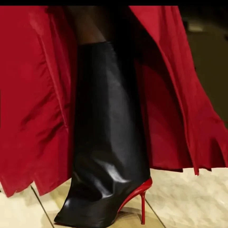 Autumn/Winter New Party High Heel Knee Length Women's Boots Fashion Genuine Leather Sleeve Medium Sleeve Women's Boots
