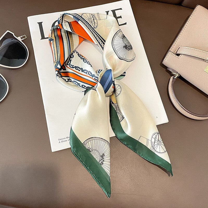 Fashion Hair Scarf for Women Headband Ribbon Satin Silk Square Scarves Lady Wrist Wrap Shawls Design Bandana Foulard W-177-2 70x70