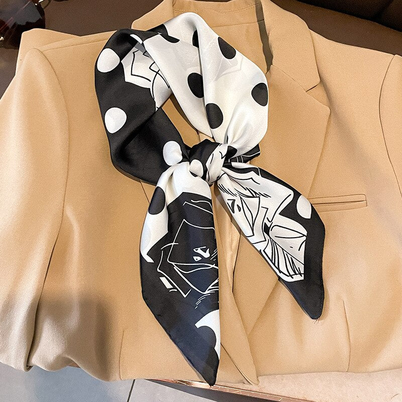 Fashion Hair Scarf for Women Headband Ribbon Satin Silk Square Scarves Lady Wrist Wrap Shawls Design Bandana Foulard W-179-4 70x70