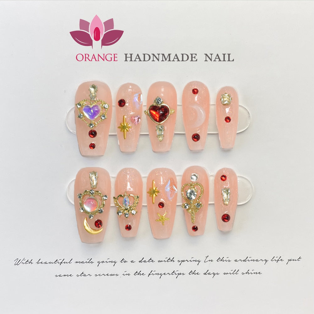 Handmade Press on Nails Glitter Rhinestone3d Charms False Nails With Designed Fingernail Fake Nail With Glue Acrylic Nail Tips Spain