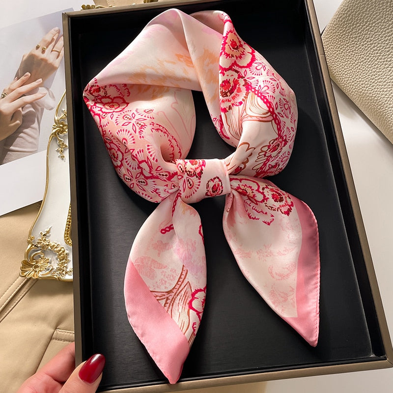 Fashion Wraps Satin Hijab Luxury Square Scarf for Women Hair Bands Ribbon Headband Silk Shawl Neckerchief Female Bandana FJ725-4