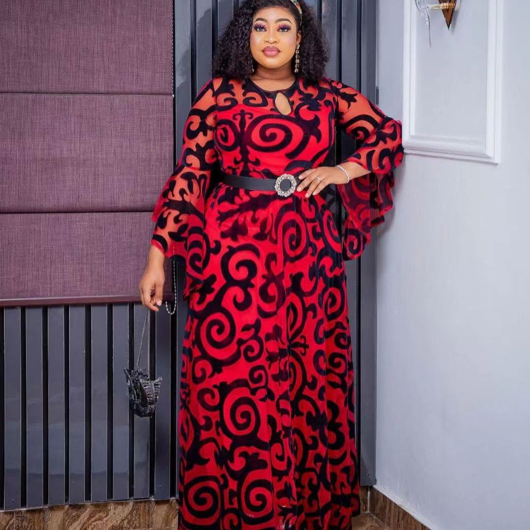 Plus Size African Party Dresses for Women 2023 New Fashion Dashiki Ankara Wedding Gowns Elegant Turkey Muslim Chiffon Maxi Dress Red