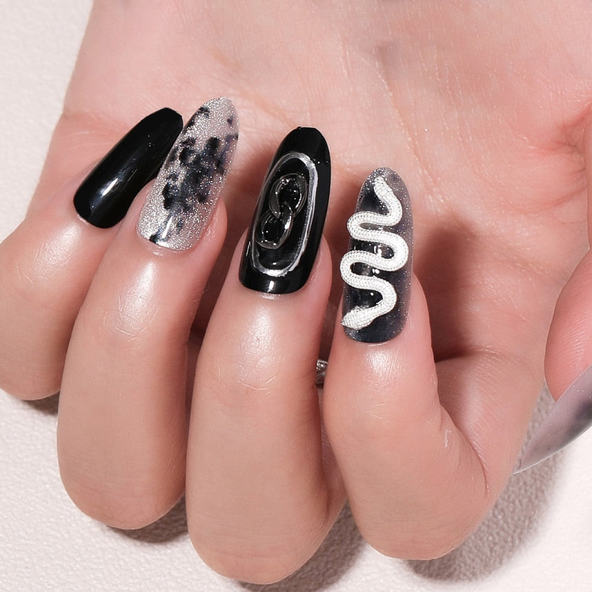 CNHIDS 24Pcs Charming Sparkling Purple Long Coffin False Nail Press On Nail Tips Girl Decoration Crystal Fake Nail With Design 20