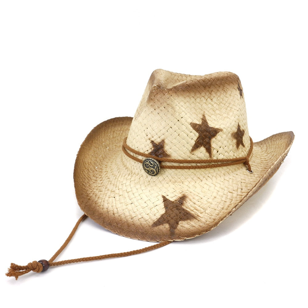 Cowboy hat fashion hollow handmade cowboy straw hat men's summer outdoor travel beach hat unisex solid color western cowboy hat 18 M55-58cm
