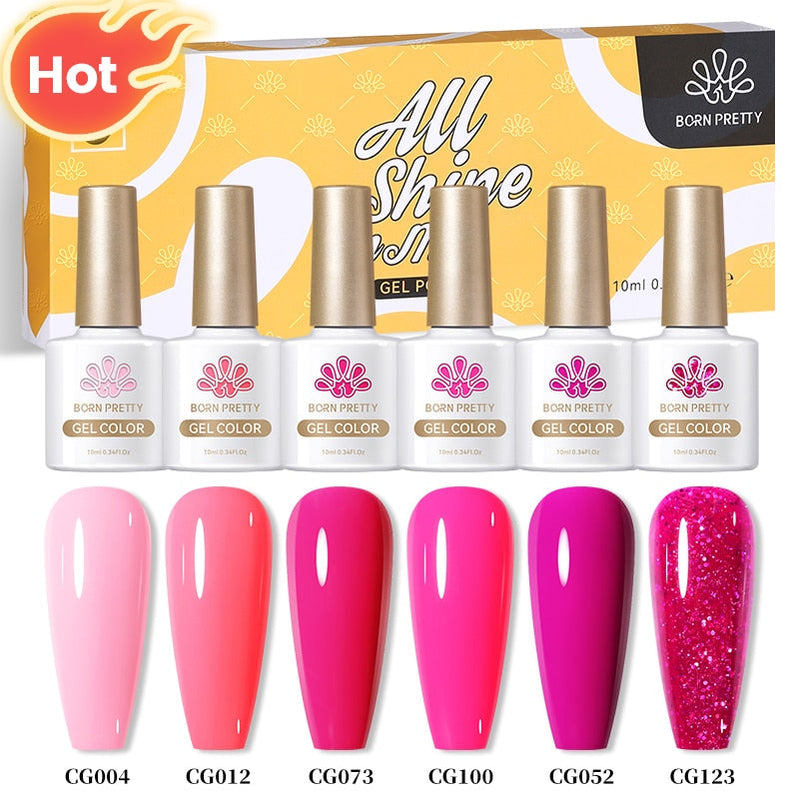 BORN PRETTY 6 Bottles 10ml Jelly Transparent Nail Gel Pink Nude Color Soak Off Gel Nail Polish for Manicure HotSalePinkColor