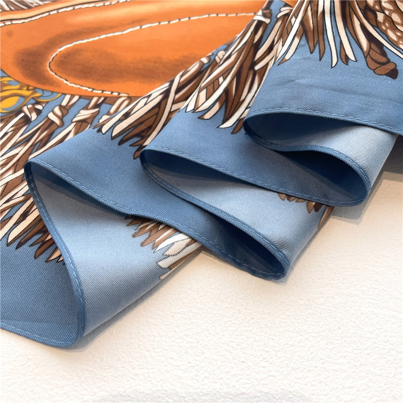 Fashion Print Printing Twill Silk Square Scarf for Women Hijab Muslim Headband Bandana Summer Shawl Beach Stoles Echarpe