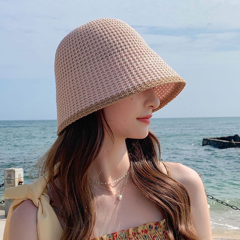 Summer Bicolor Knit Bucket Hat For Woman Trendy Black Bucket Hat Sun Caps Fashion Trend Charm Y2k Young Girl Kpop Gift Girl 4 55-59 cm