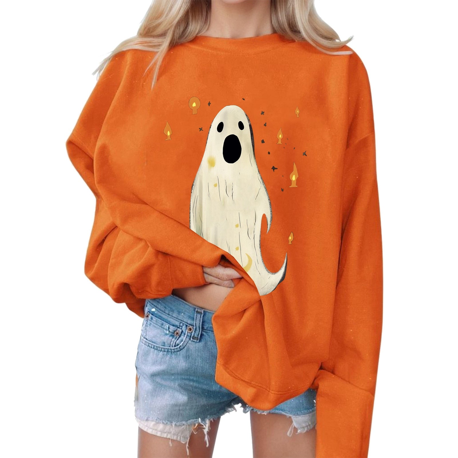 Halloween Sweatshirt Grimace Sweatshirts Vacation Sweater Holiday Women Sweatshirts Autumn Winter Round Neck Outfits Sudadera Orange