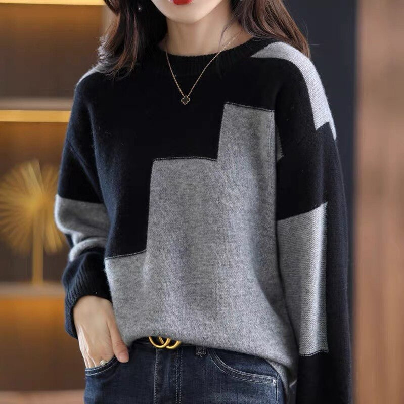 Tie Dye Spring Fall Knit Tops Women Casual Patchwork Korean Sweaters Design Contrasting Colors Pullover O-neck Knitwear Jumper