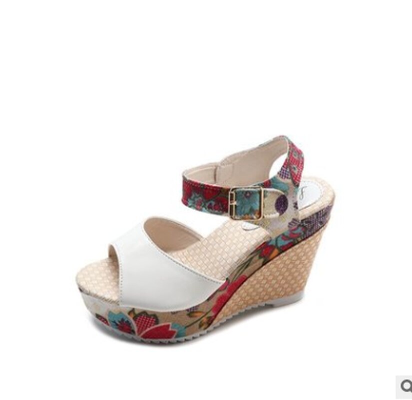 Women Sandals Summer Platform Wedges Casual Shoes Woman Floral Super High Heels Open Toe Slides Slippers Sandalias Zapatos Mujer White