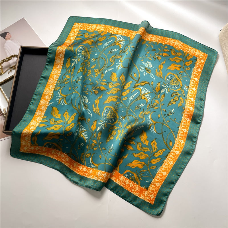 Fashion Wraps Satin Hijab Luxury Square Scarf for Women Hair Bands Ribbon Headband Silk Shawl Neckerchief Female Bandana FJ716-3