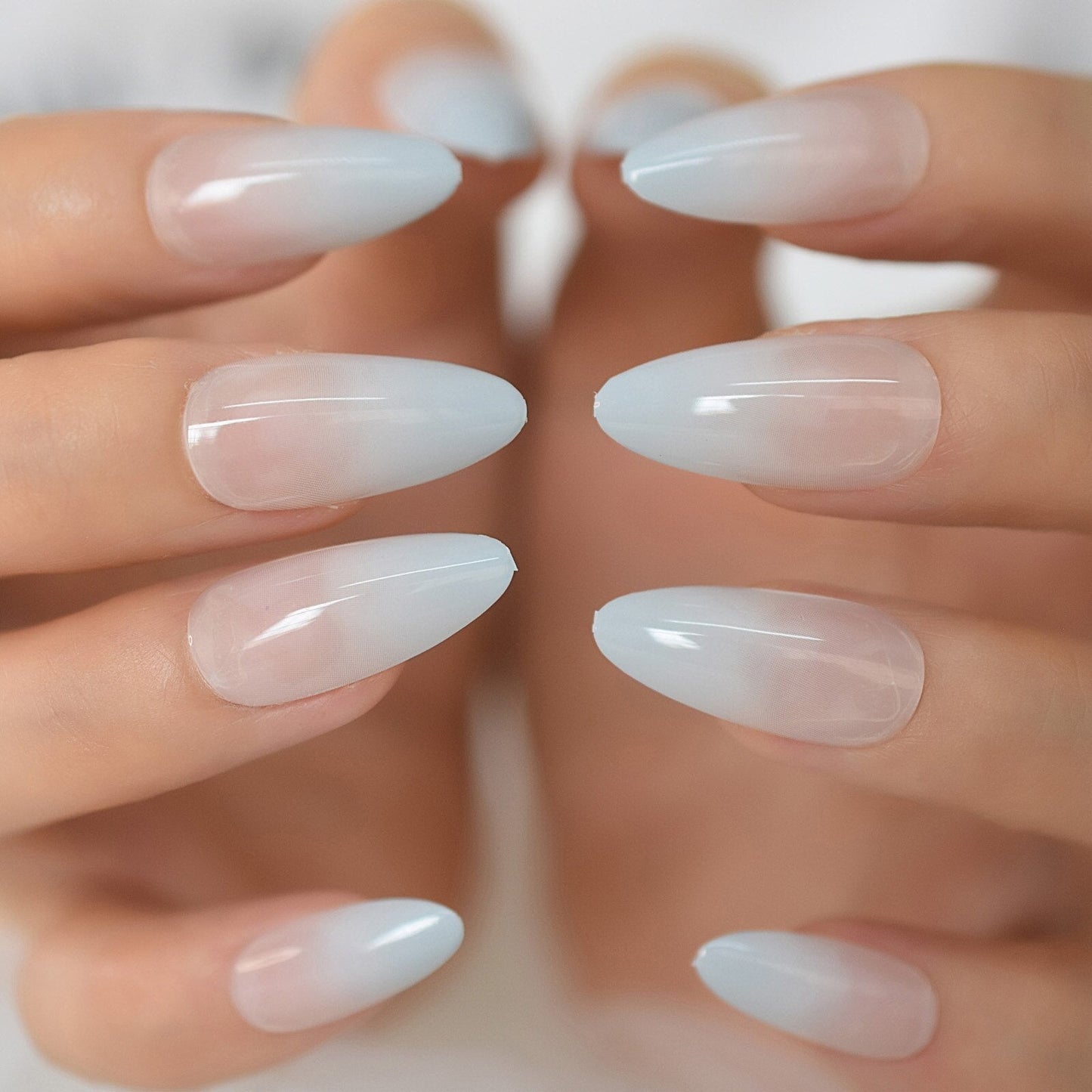Glossy Gradient Rainbow Ombre French Press on Nails Almond Fake Nails Stiletto Oval Pointed Manicure False Nails Finger Tips