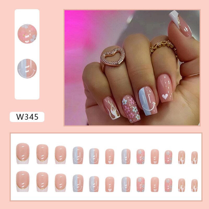 Reusable Adhesive Nail Short False Nails Press On Nails Tips Nails Fake Manicure With Glue Decorated False Nails