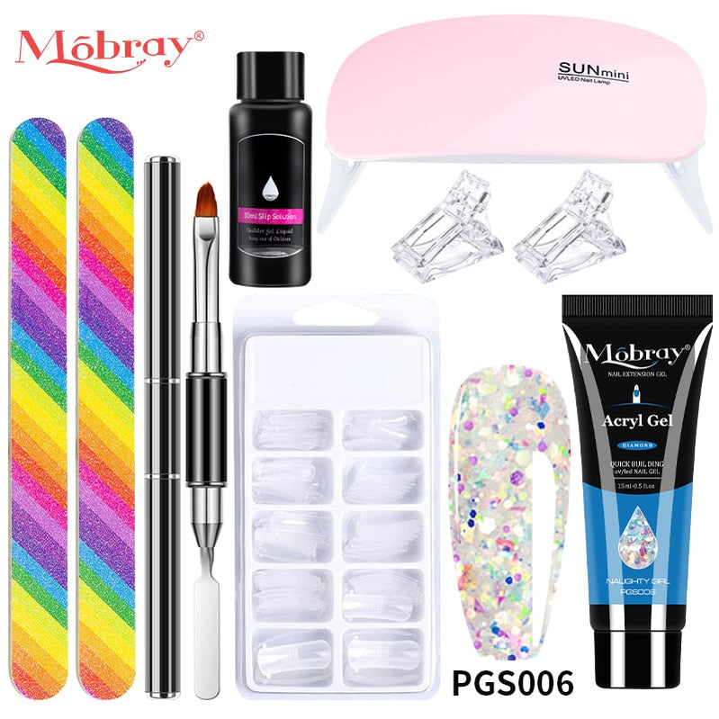 Mobray Poly Nail Gel Set Manicure Set Gel Cuticle Pusher Finger Extend Mold Nail Kit All For Quick Extension Manicure Set 9pcs-set-006