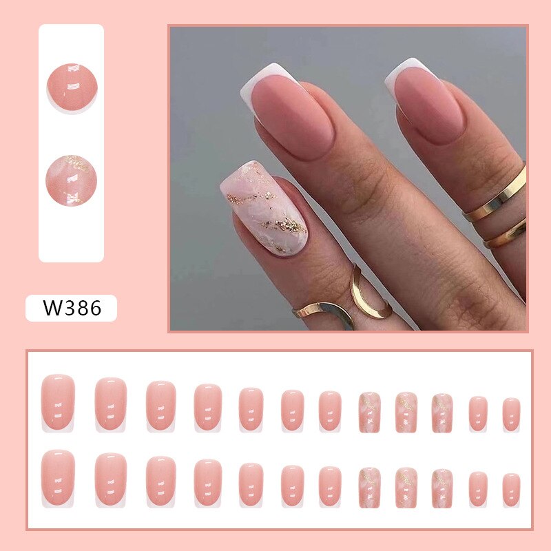 Reusable Adhesive Nail Short False Nails Press On Nails Tips Nails Fake Manicure With Glue Decorated False Nails