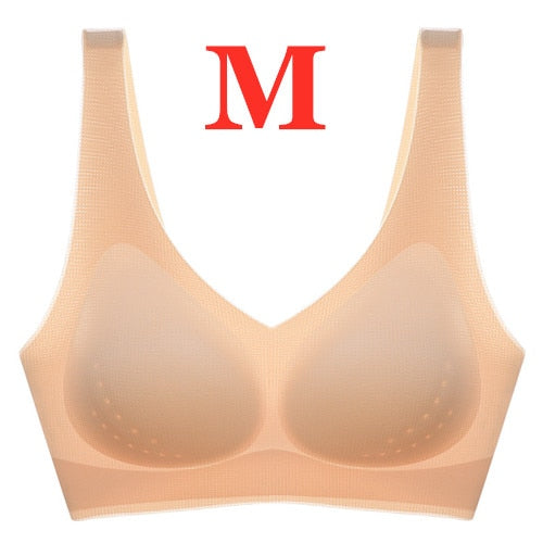 Youpin Women's Ice Silk Seamless Bra Ultra-thin No Steel Ring Breathable Antibacterial Gather One Piece Breathable Underwear Complexion M