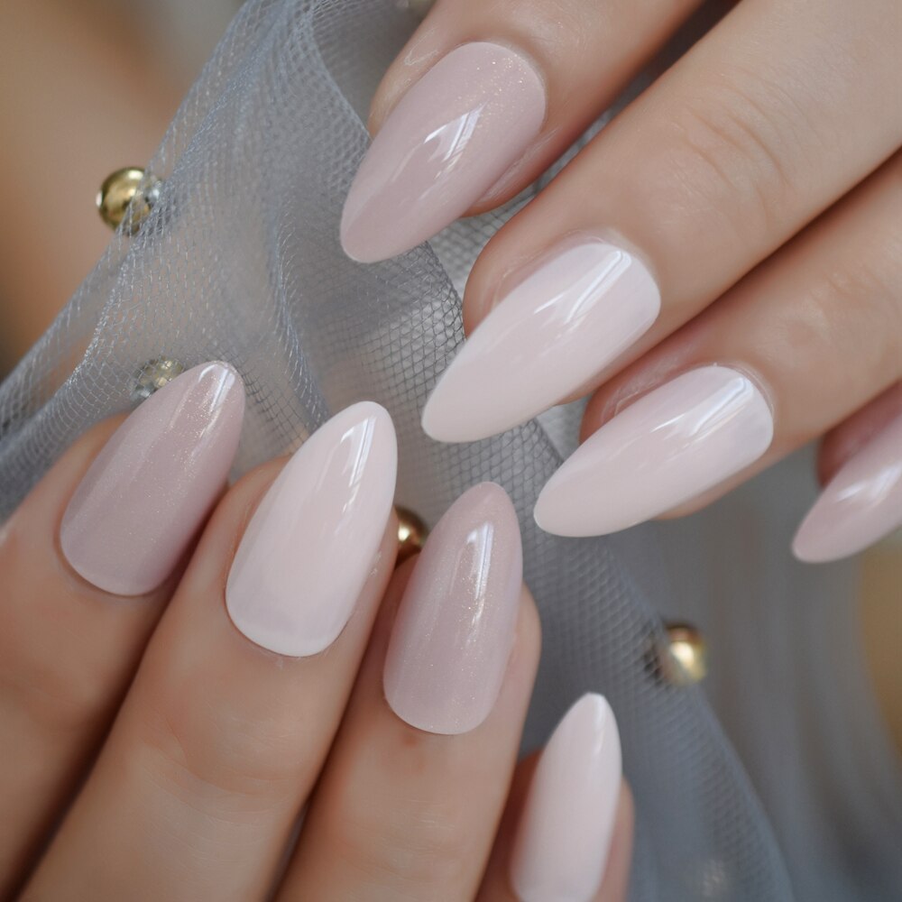 Glossy Gradient Rainbow Ombre French Press on Nails Almond Fake Nails Stiletto Oval Pointed Manicure False Nails Finger Tips