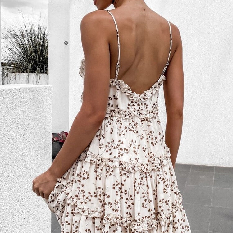 Spring And Summer New Small Fresh Sweet Digital Print Suspender Lace Dress