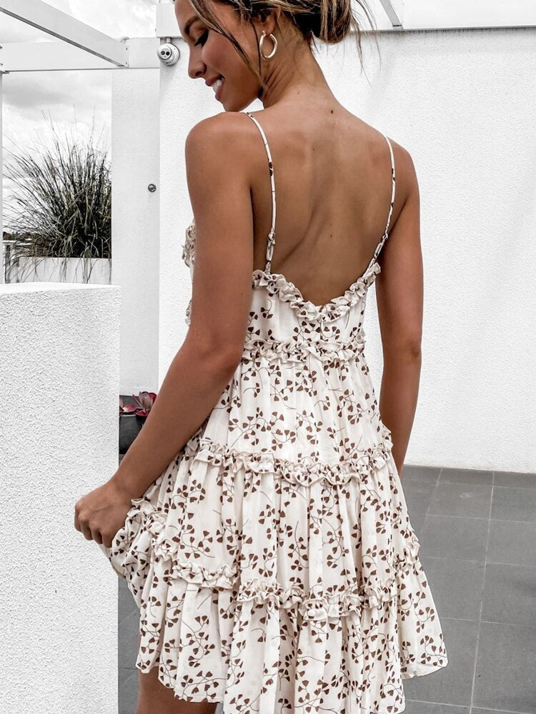 Spring And Summer New Small Fresh Sweet Digital Print Suspender Lace Dress