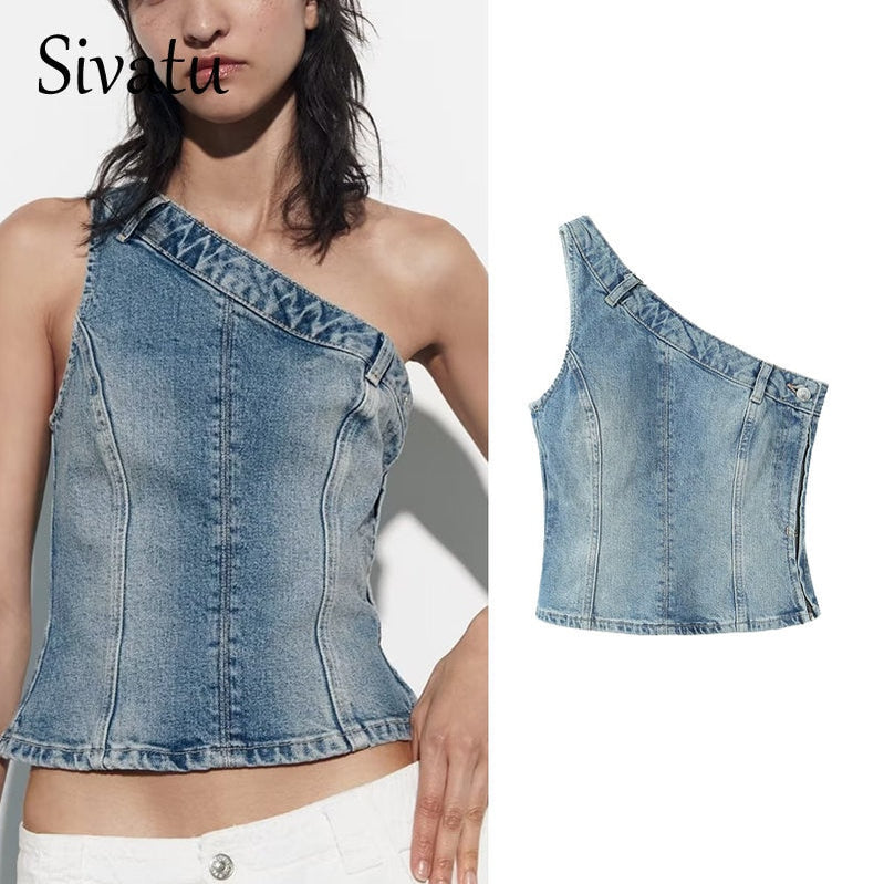 Traf Women's Corset Crop Top Y2k Streetwear Summer Women's Clothing - Vitage Denim Croo Top Women Vest 2023
