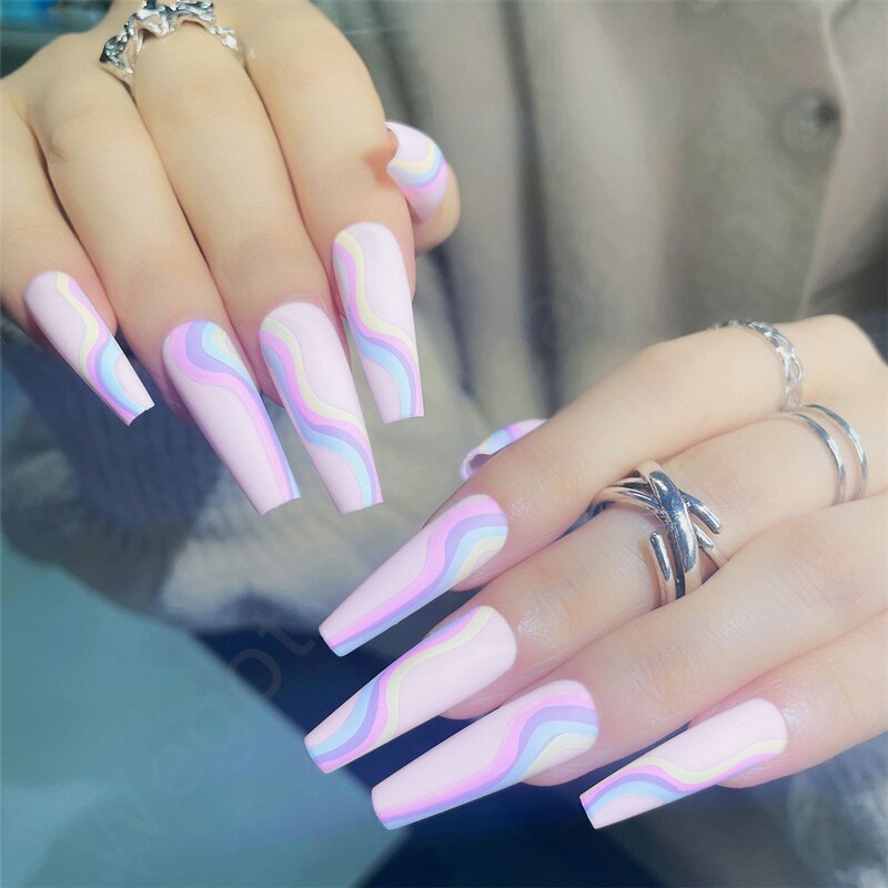 24Pcs/Box White French Fake Nails Press on Long XL Length Rhinestone Design False Nails Full Cover Acrylic Nail Tips JZJP-C-KS06