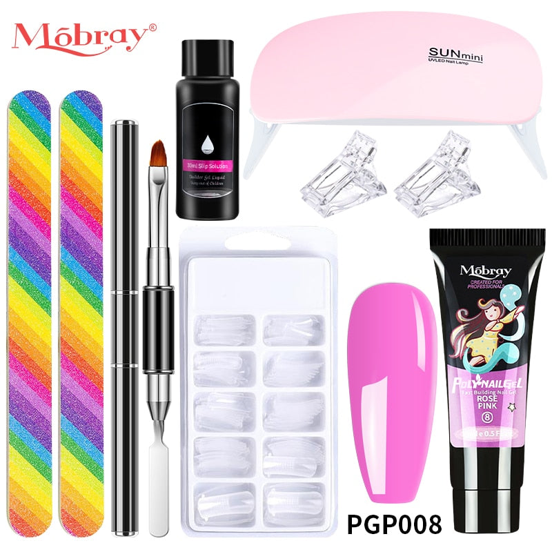 Mobray Poly Nail Gel Set Manicure Set Gel Cuticle Pusher Finger Extend Mold Nail Kit All For Quick Extension Manicure Set 9pcs-set-8