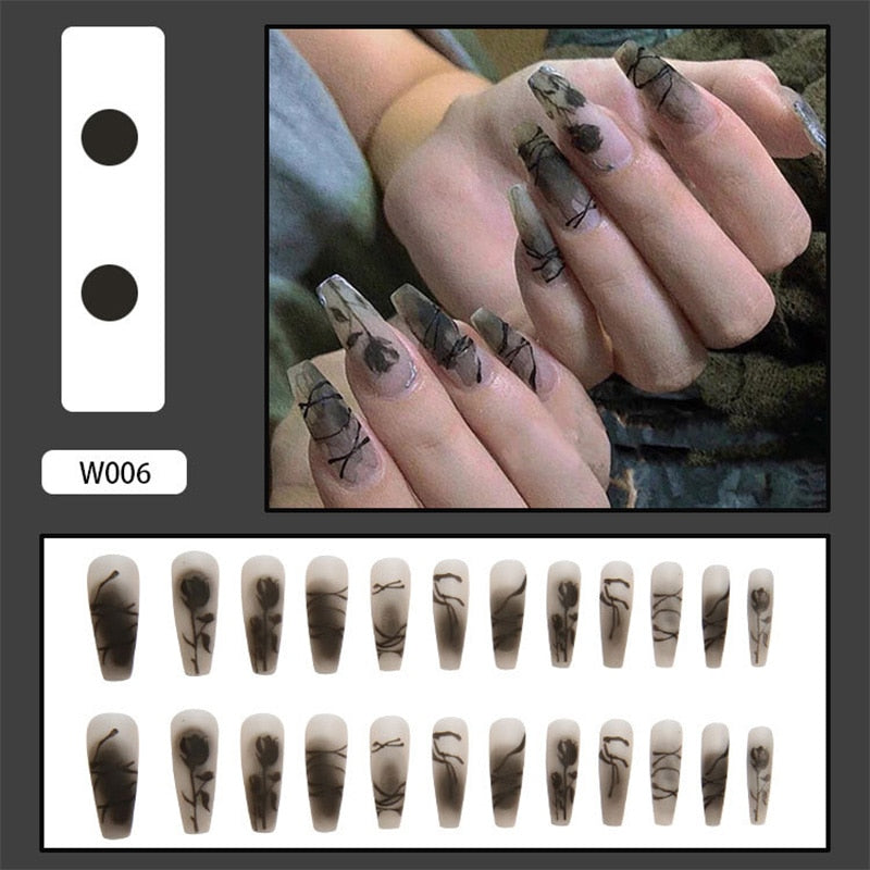24Pcs/Box White French Fake Nails Press on Long XL Length Rhinestone Design False Nails Full Cover Acrylic Nail Tips