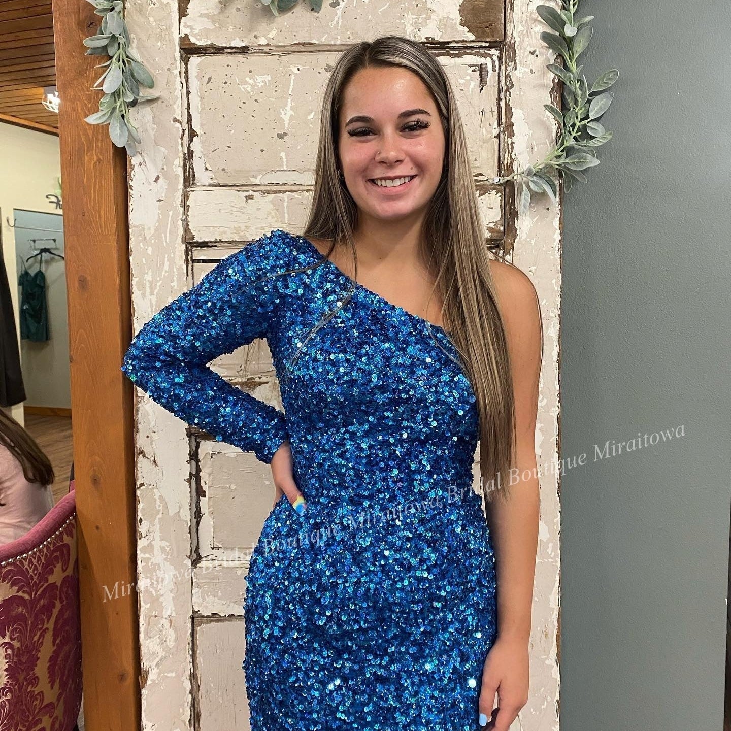 Pink Sequin Mini Cocktail NYE Dress Long Sleeve Lady Formal Event Homecoming Party Gown Club Night Hoco Gala One-Shoulder Royal