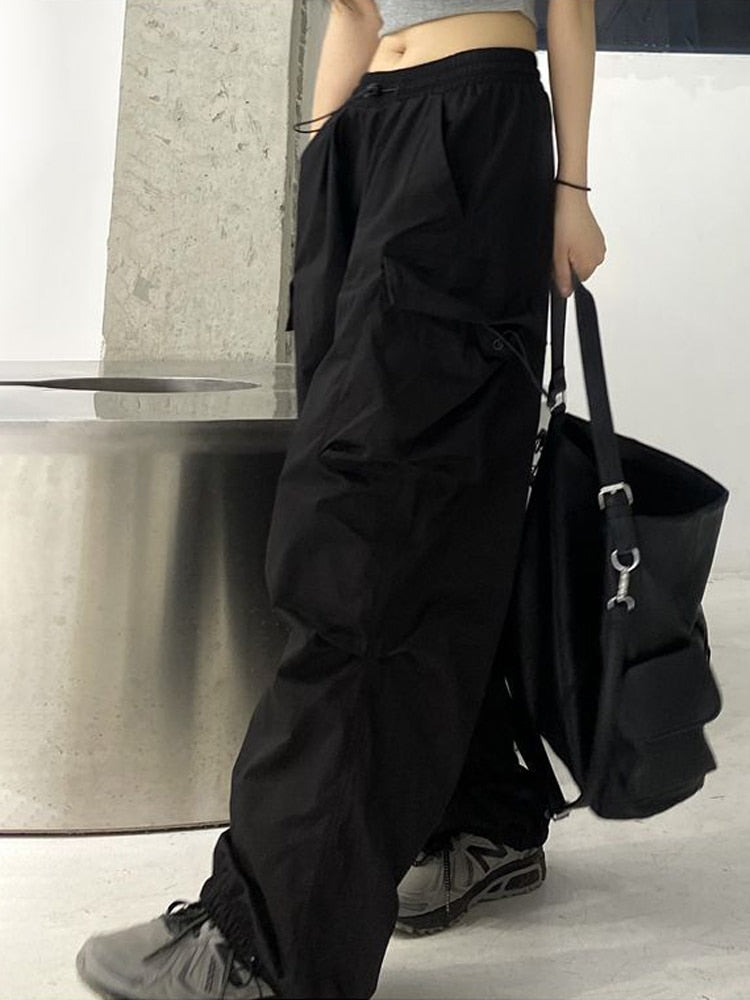 Zoki Streetwear Hip Hop Cargo Pants Women Fashion Pockets Oversize Loose Trousers Summer Bf Korean High Waist Wide Leg Pants New
