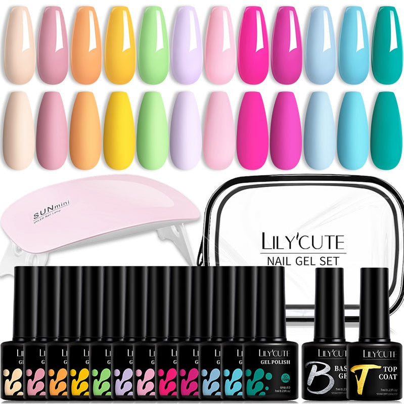 LILYCUTE 12PCs 7ml Spring Macaron Nail Gel Polish Set Semi Permanent UV Gel For Manicure Soak Off Gel Nail Polish Kit Varnishes 229380