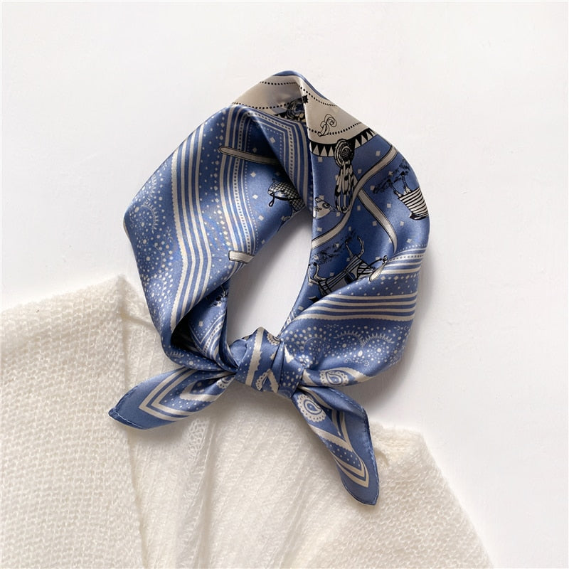Fashion Designer Print 100% Natural Silk Square Scarves Women Hairband Neck Foulard Female Small Kerchief Bandana New FZ94-3 53cm real silk