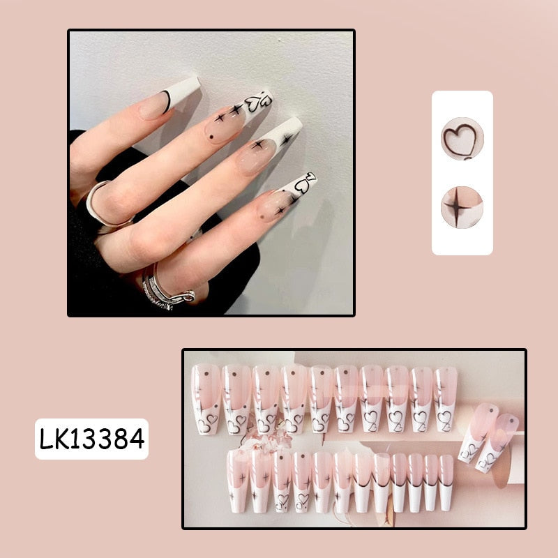 Y2k Fake Black Nail Long Ballet Reusable Adhesive Acrylic Press on set Nails Dark Acrylic Artificial False Nails Arts Tips 24pcs