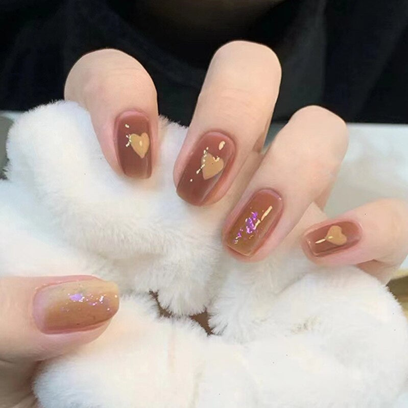 Fake Nails Art Gel Tips Full Cover 24pcs Pink Shiny Shards With Press Glue Design Clear Short Ballet False Nails Press On QH327