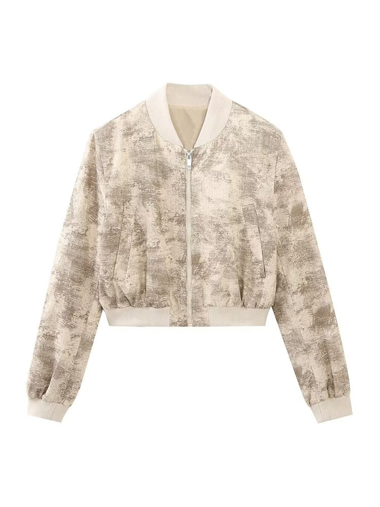 Women Spring Pilot Jackets Skirt Sets Fashion Print Long Sleeved Short Coats Pockets Elastic Waist Mini Skirts Outwear