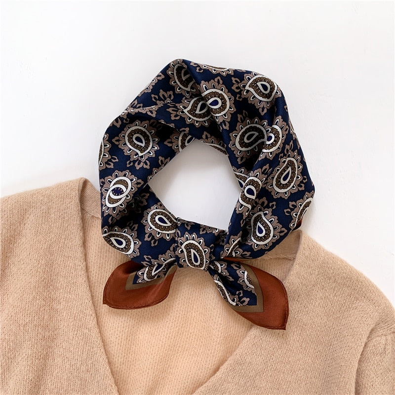 Fashion Designer Print 100% Natural Silk Square Scarves Women Hairband Neck Foulard Female Small Kerchief Bandana New FZ90-2 53cm real silk