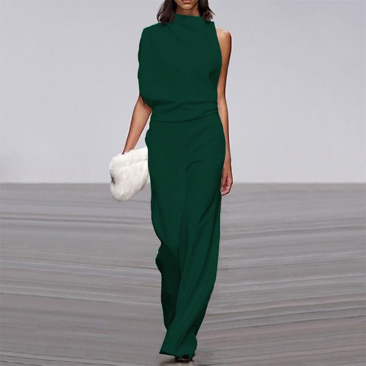 Solid Color One Shoulder Women's Pants Summer New Sleeveless Stacked Neck Jumpsuits Women Bodysuit Clothes Streetwear 13