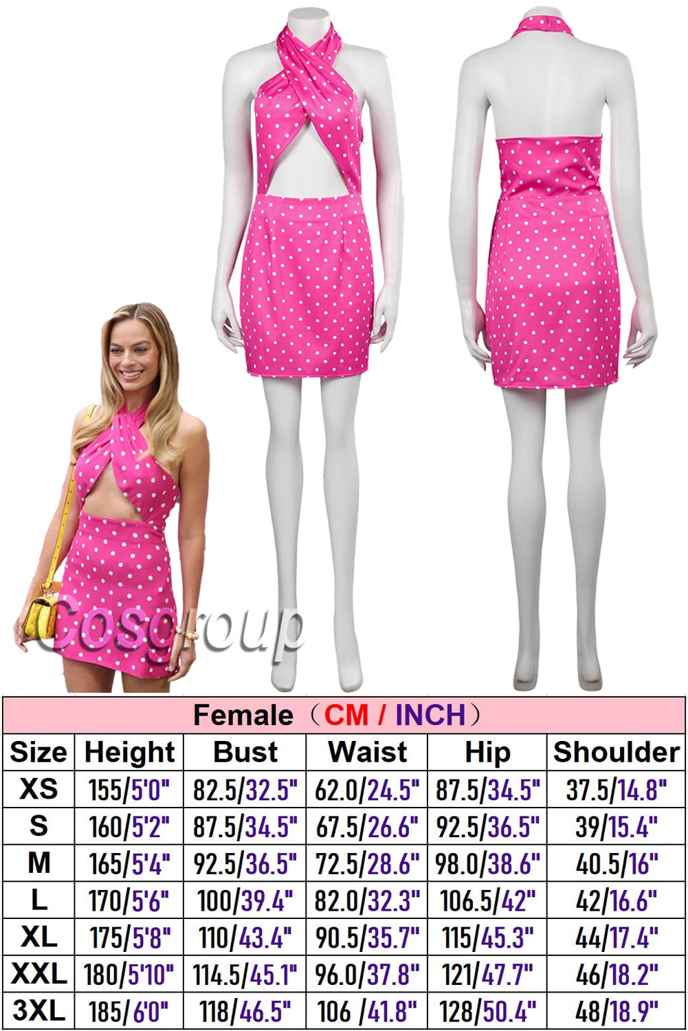 Margot Cosplay Kawaii Pink Plaid Dress Women Costume Movie Barbei Roleplay Fantasia Halloween Party Clothes For Disguise Style M