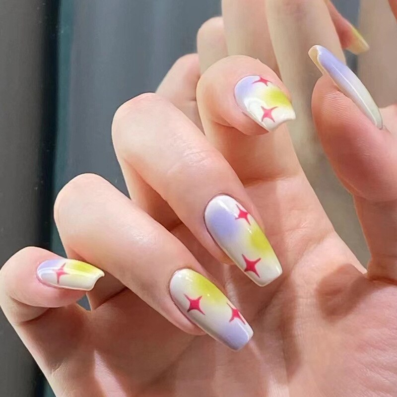 Fake Nails Art Gel Tips Full Cover 24pcs Pink Shiny Shards With Press Glue Design Clear Short Ballet False Nails Press On QH322