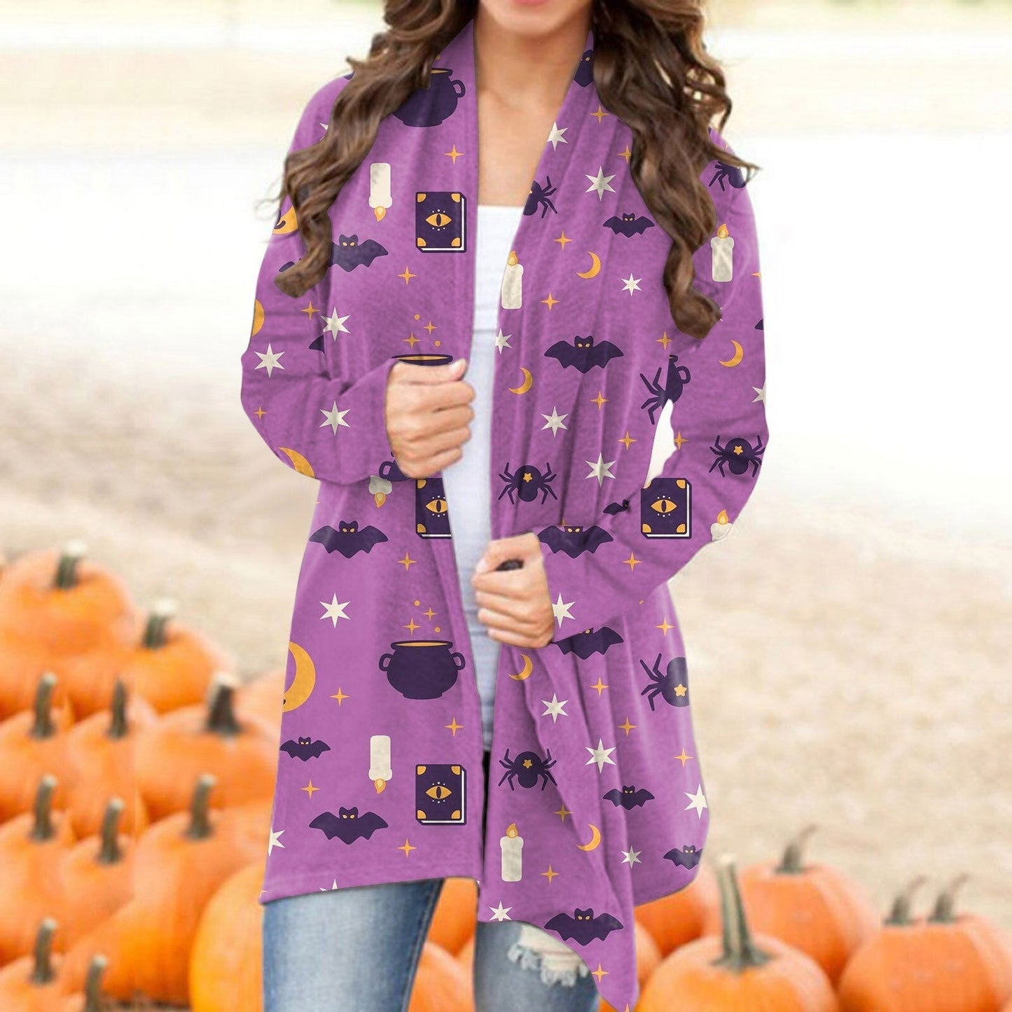 Autumn Winter Cardigan Women Halloween Skull Print Casual Open Stitch Lady Elegant Sweater Coat Casual Blouse Clothes Streetwear