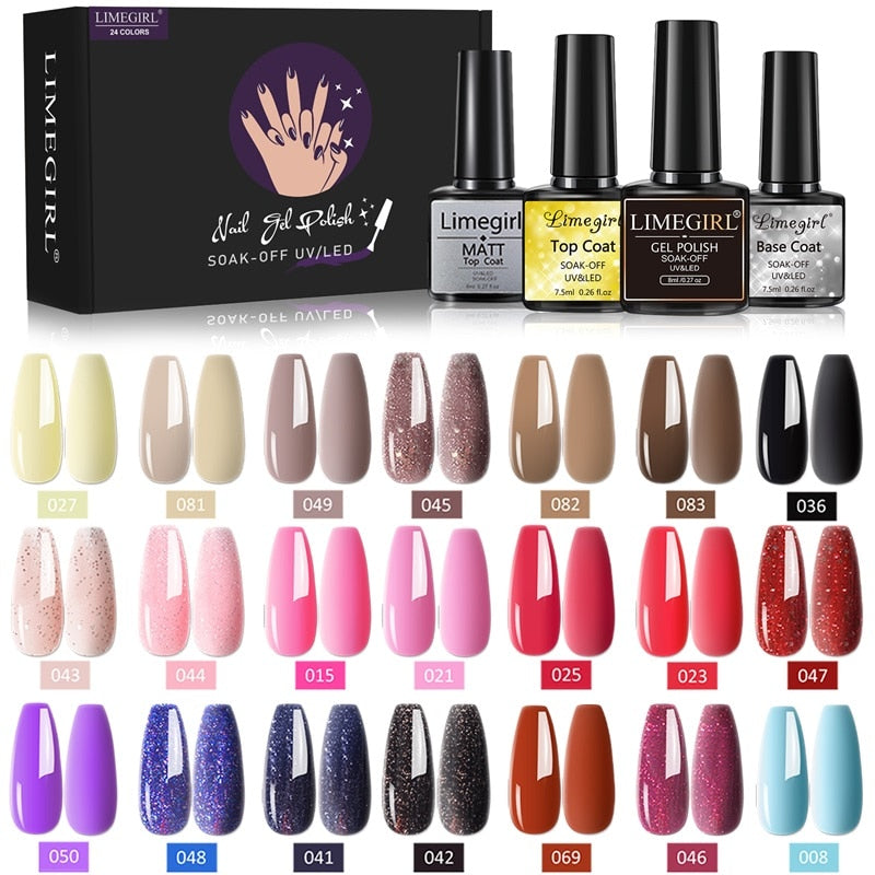 Limegirl Gel Nail Polish Set Kit Pink Glitter Popular Spring 60/40/24 Colors Semi Permanent UV Led Gel Varnish Soak Off Nail