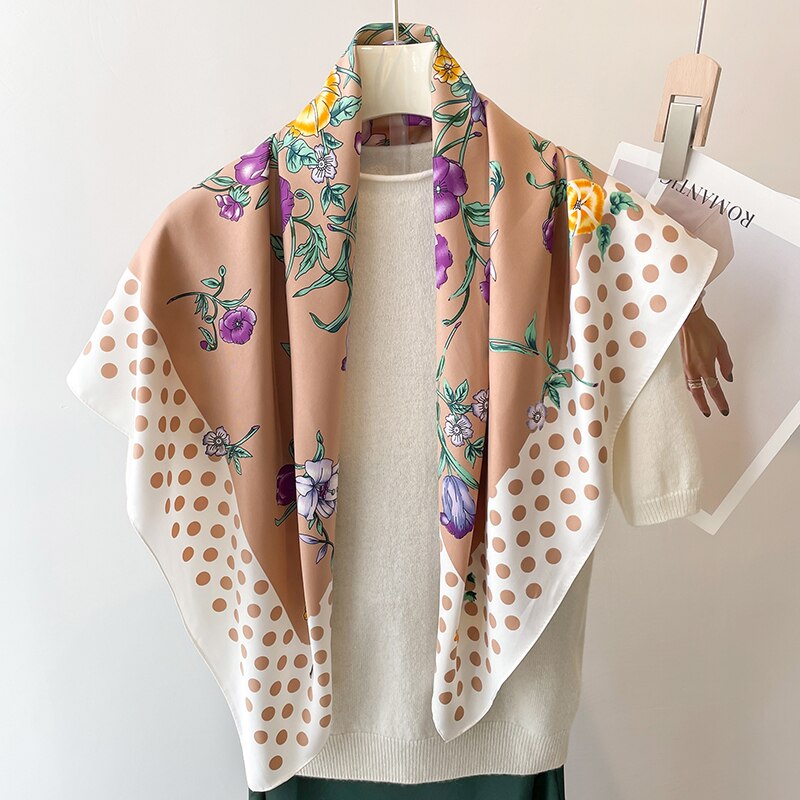 Fashion Print Printing Twill Silk Square Scarf for Women Hijab Muslim Headband Bandana Summer Shawl Beach Stoles Echarpe FN102-2