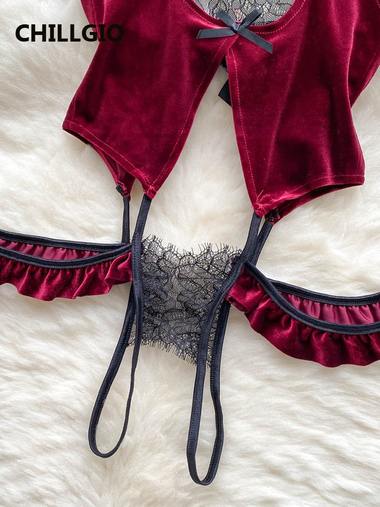 Women Cheongsam Velour Bodysuit Retro Backless Hollow Combination Catsuits Fashion One Piece Sexy Erotic Halter Rompers