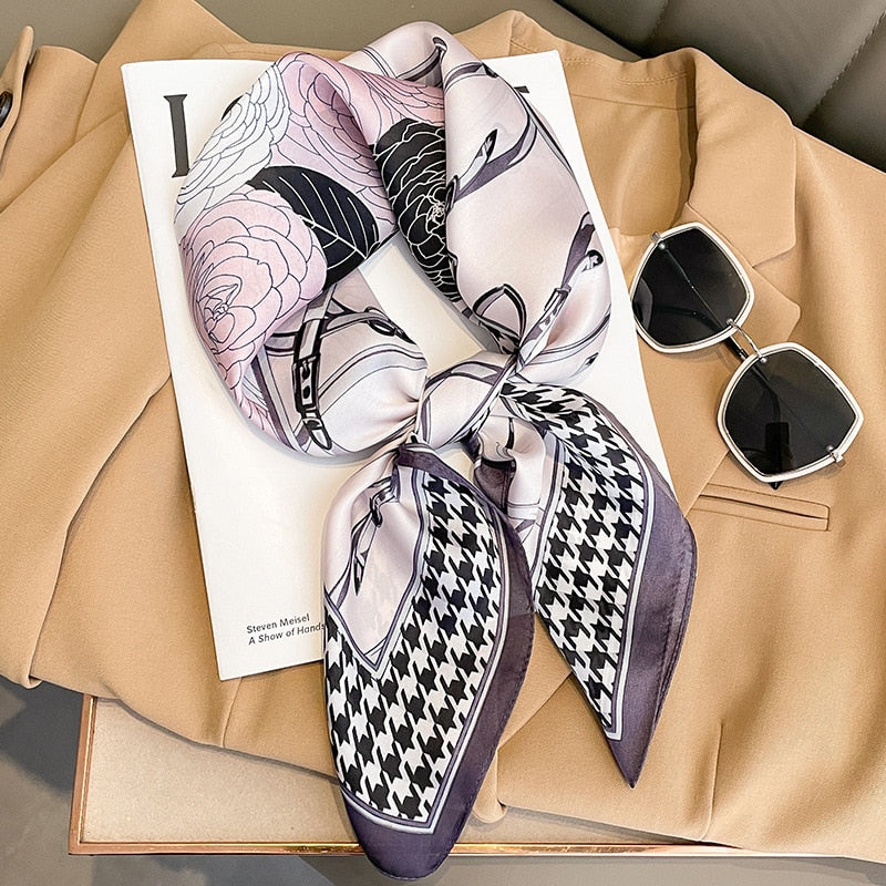 Luxury Silk Shawl Square Scarf for Women Satin Hijab Fashion Wraps Neckerchief Female Hair Bands Ribbon Headband Bandana W-168-2 70x70