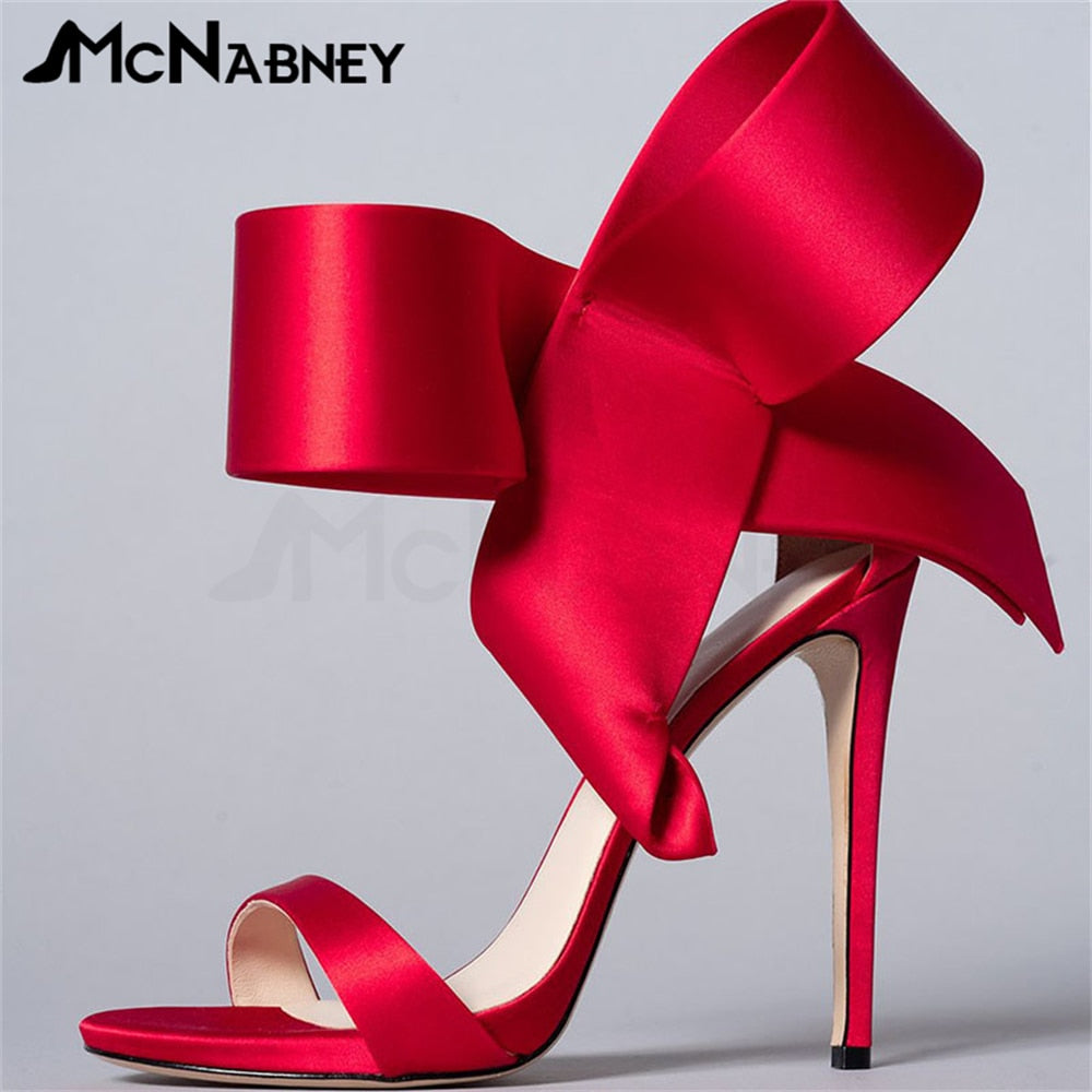 Satin Butterfly Knot High Heels Stiletto Pointed Toe Sandals Luxury Style Shoes Fashion High Heels Shiny Rhinestone Sandals Sale