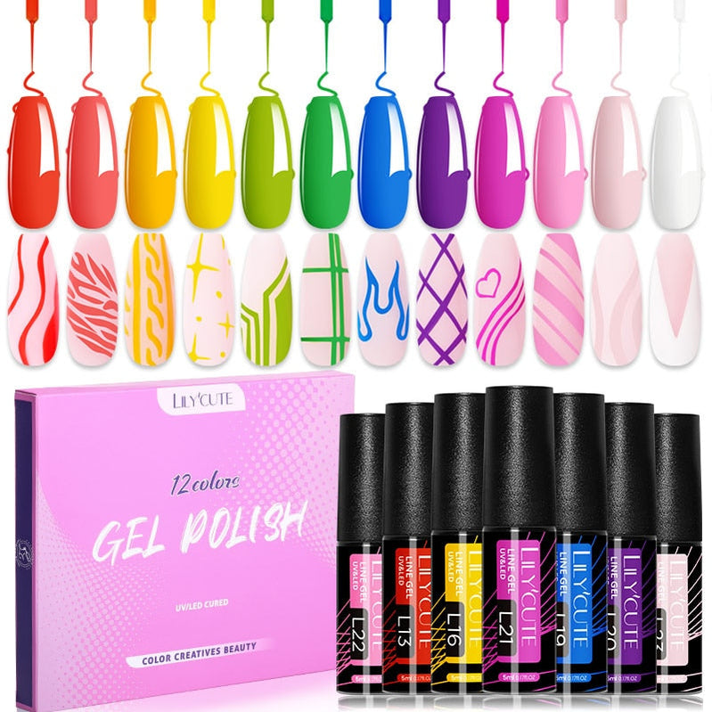 LILYCUTE 12PCs 7ml Spring Macaron Nail Gel Polish Set Semi Permanent UV Gel For Manicure Soak Off Gel Nail Polish Kit Varnishes 55633